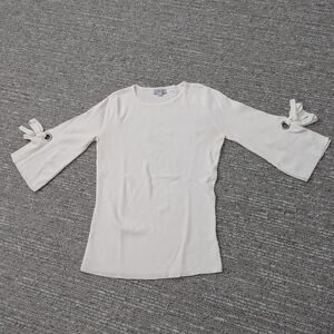 Elegant Women's (Size Medium) White Top with Bow Detail On 3/4 Sleeves